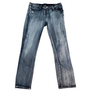 Vgs Medium Wash  Straight Leg Distressed Embroidered Festival  Western Jeans 12‎